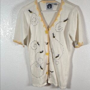 Storybook Knits Bumblebee Short Sleeve Cardigan Beaded Embroidered Size XS